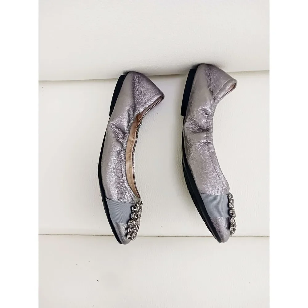 NWOT Adrienne Vittadini Gunmetal Grey Metallic Rhinestones Ballerina Flats …